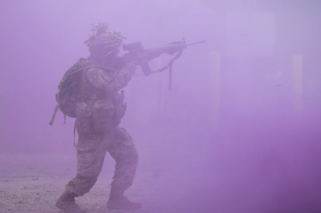 Stakeholders participate in Urban Ops Warfare Demo, alongside The 3rd Battalion Royal Canadian Regiment, during Collaborative Spirit, at CFB Petawawa, on September 26, 2025, to see how Urban Warfare is conducted by Canadian Soldiers. Photo credit to Cpl Surphlis, Canadian Armed Forces.